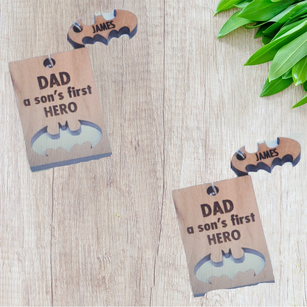 Laser Cut Dad "Batman'' Cut Out Keychain