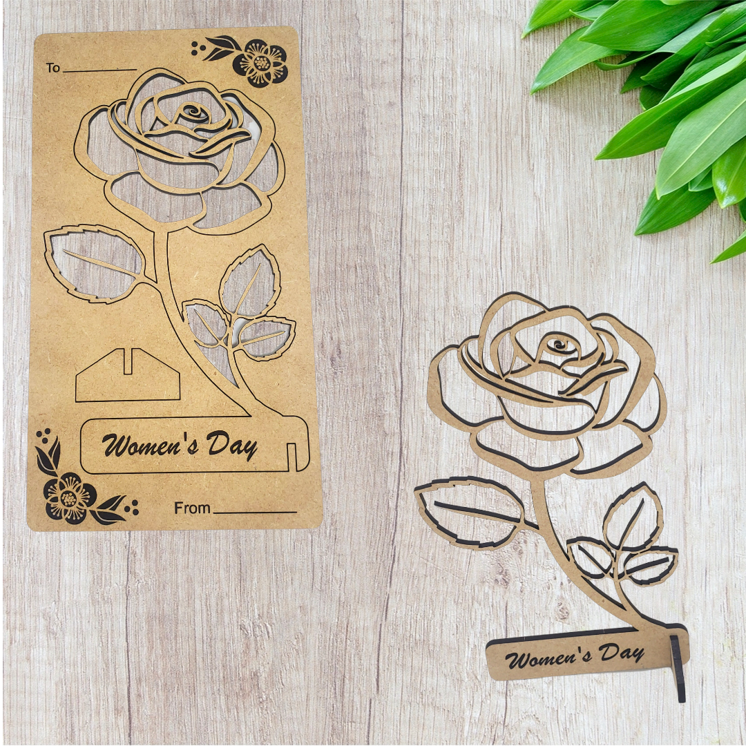 Womens Day "Rose Pull Out" Wooden Card