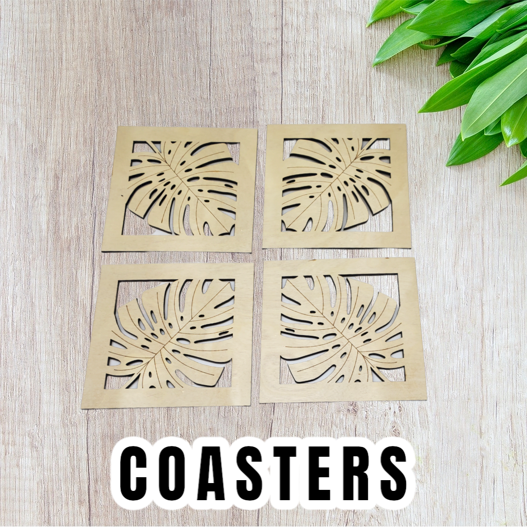 Laser Cut "Monstera Leaf" Coaster Set