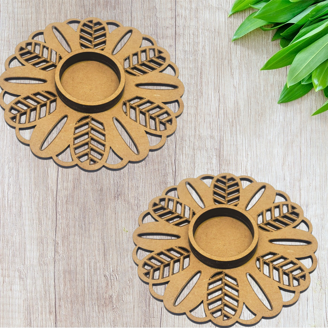 Laser Cut Leaf Pattern Tealight Holder Set