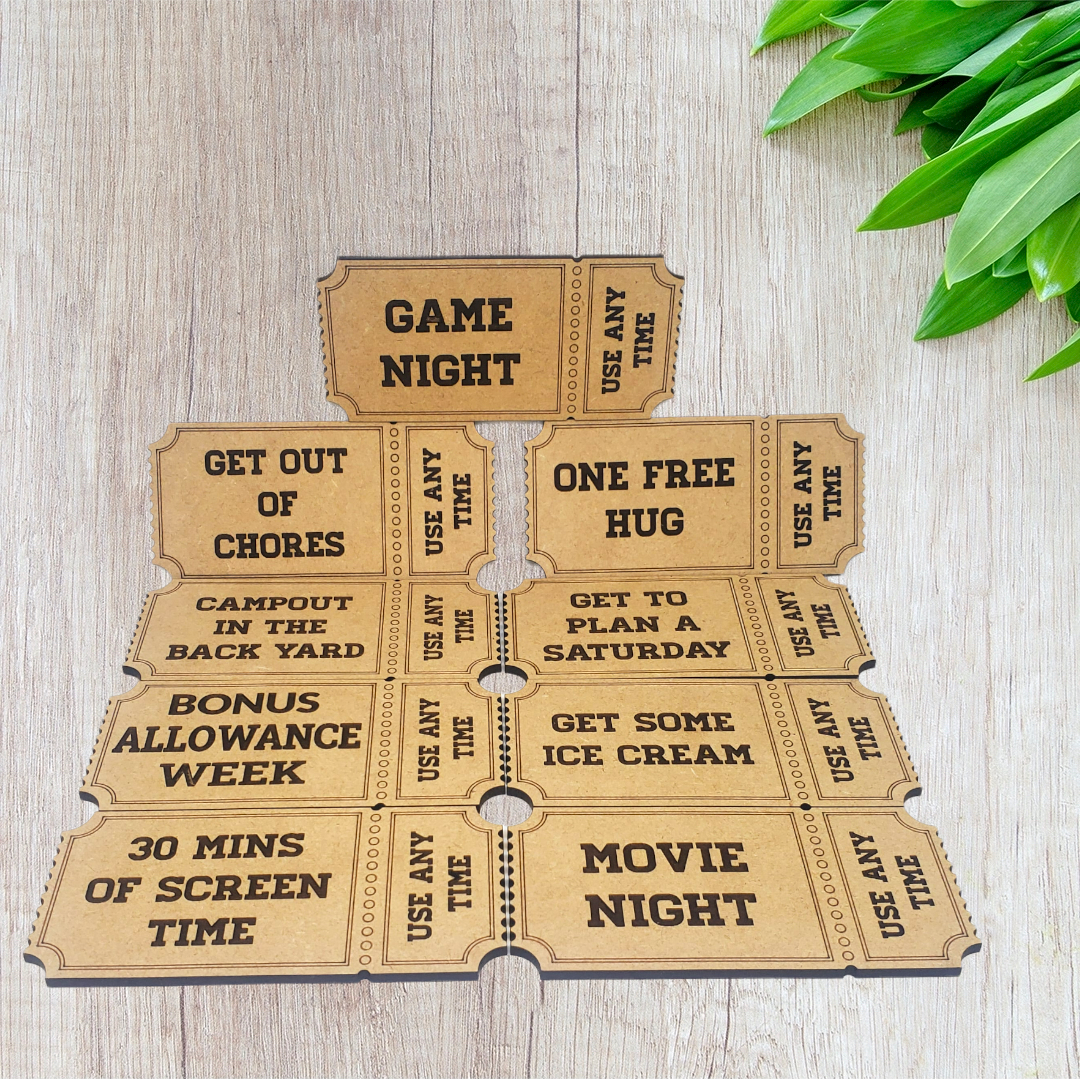 Laser Cut Set Of 9 "Game Night Tickets"