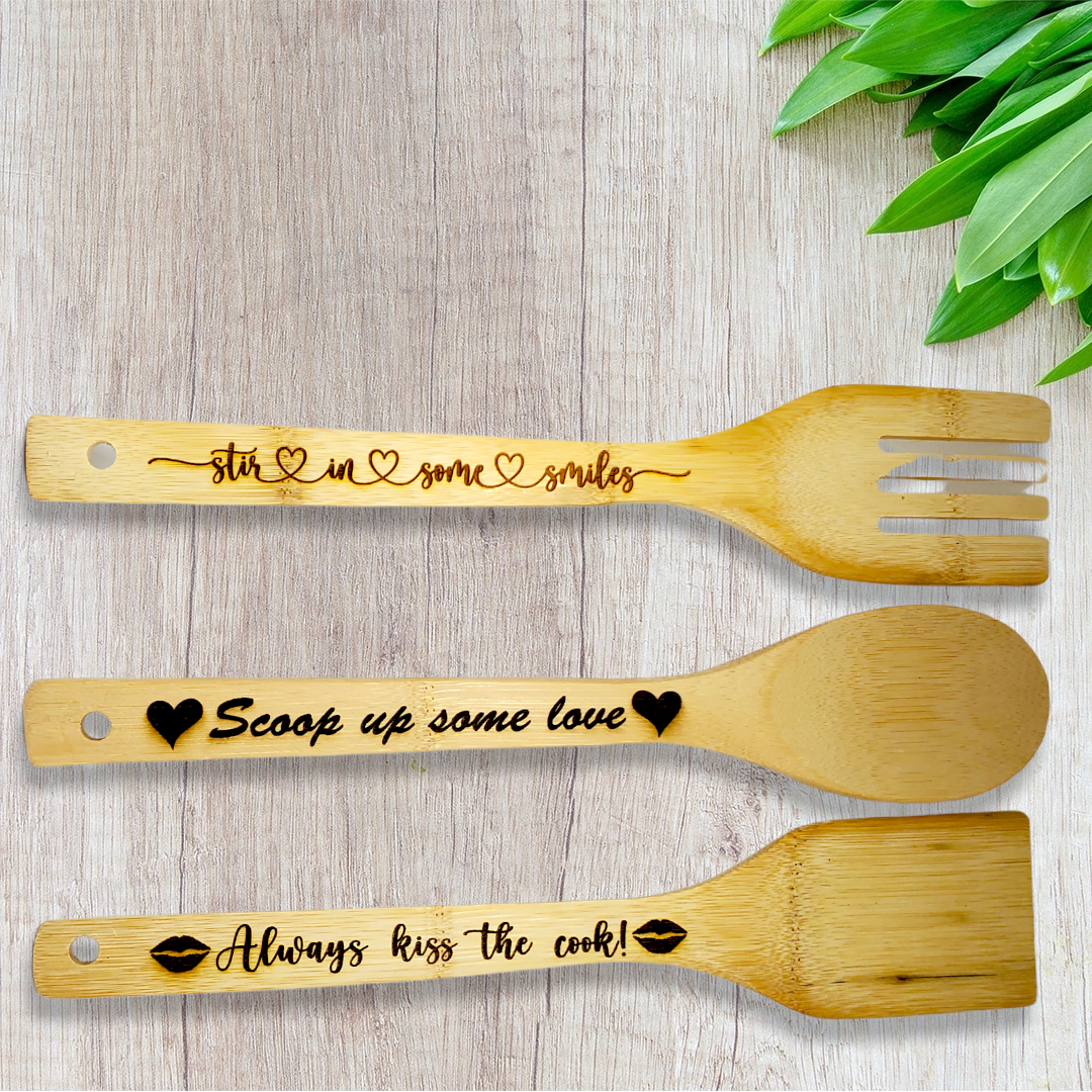 Laser Engraved Wooden Serving Spoons Sets