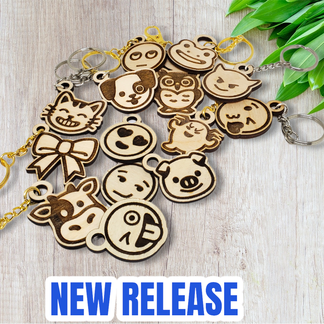 Laser Cut and Engraved Emoji Face Keychains