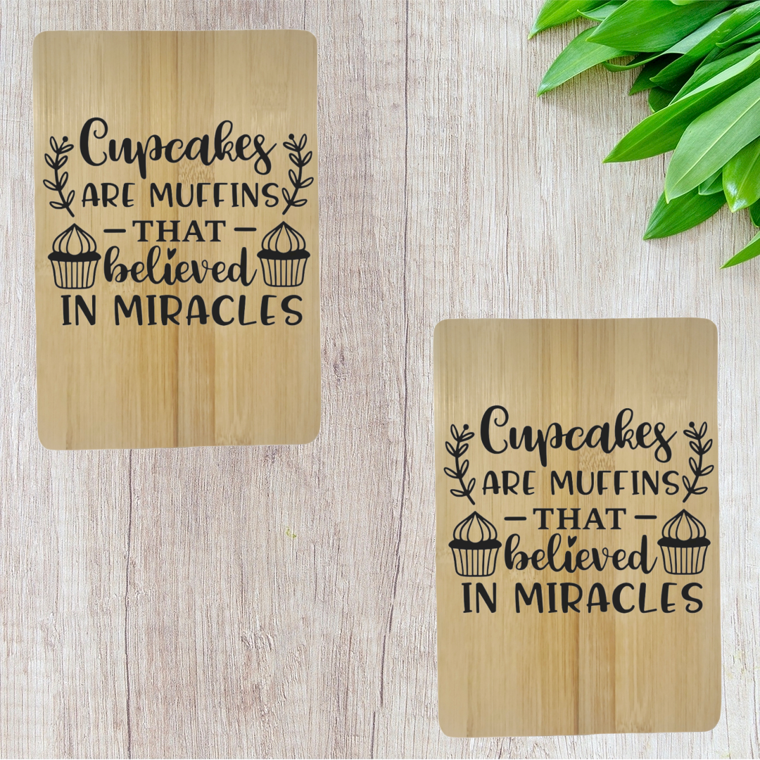 Laser Engraved "Cupcake Miracles" Small Bamboo Cutting Board